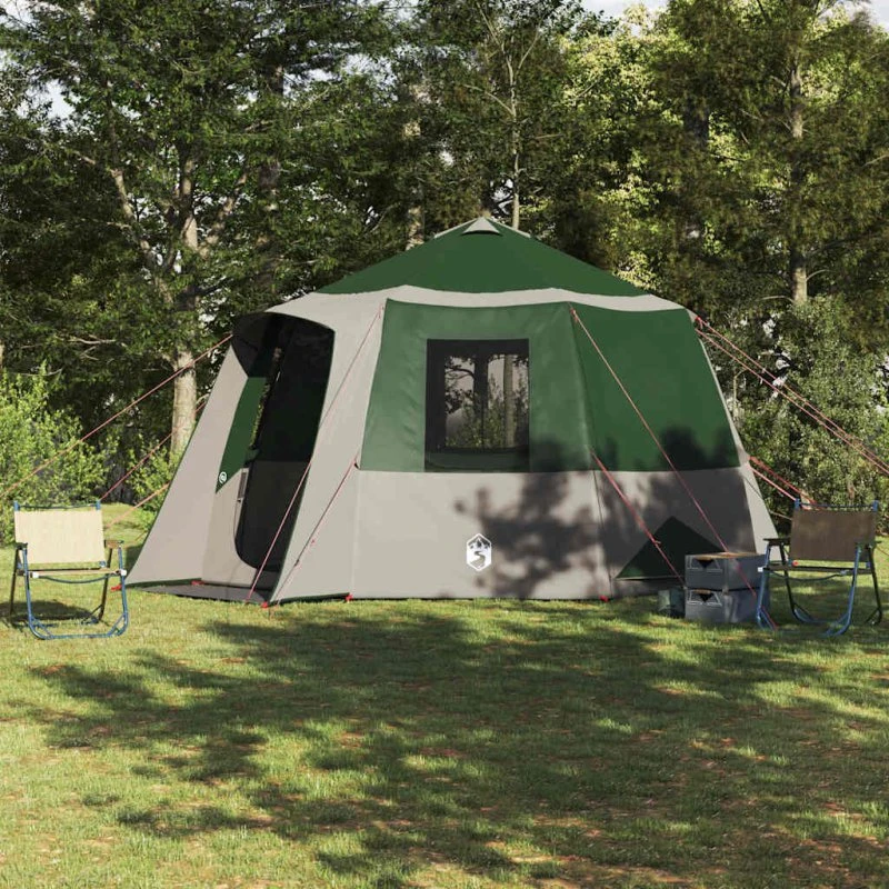 vidaXL Cabin tent 12 pers. Grøn/Hvid 405x405x273 cm