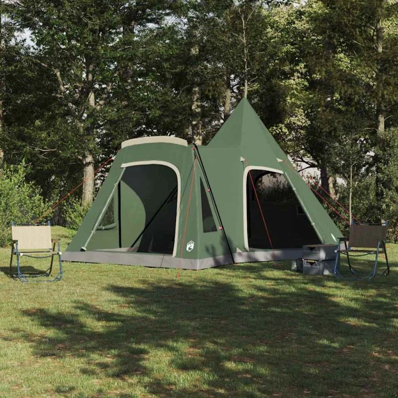 vidaXL Teepee Telt 5 Pers. Grønt 545x450x295 cm med Tag og Opbevaring