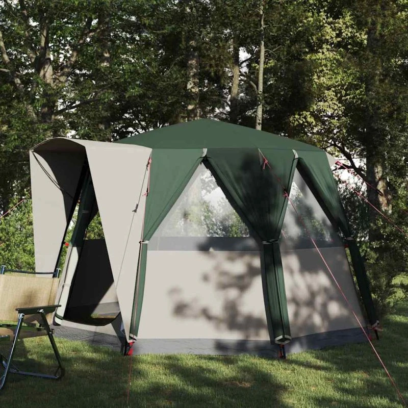 vidaXL Family Cabin Telt 3-personer Grønt/Hvid 320x320x203 cm