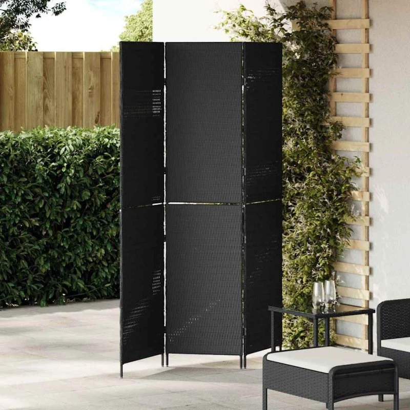 vidaXL Rumdeler Sort 146 x 180 cm Poly Rattan