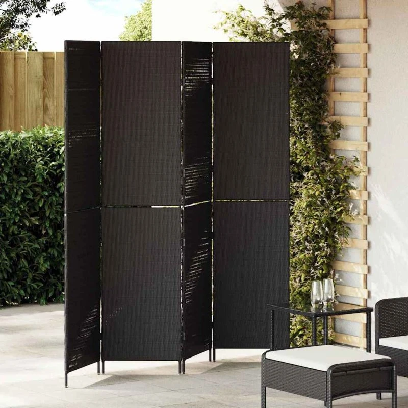vidaXL Rumdeler Sort 195 x 180 cm Poly Rattan
