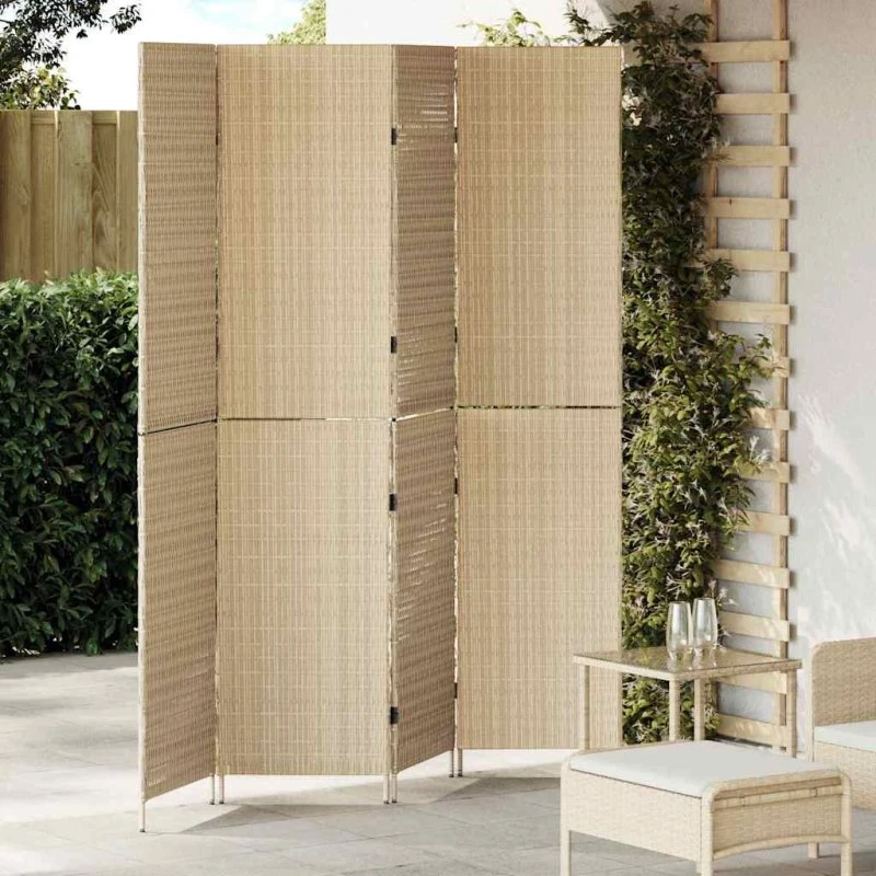 vidaXL Rumdeler Beige 195 x 180 cm Poly Rattan, Foldbar