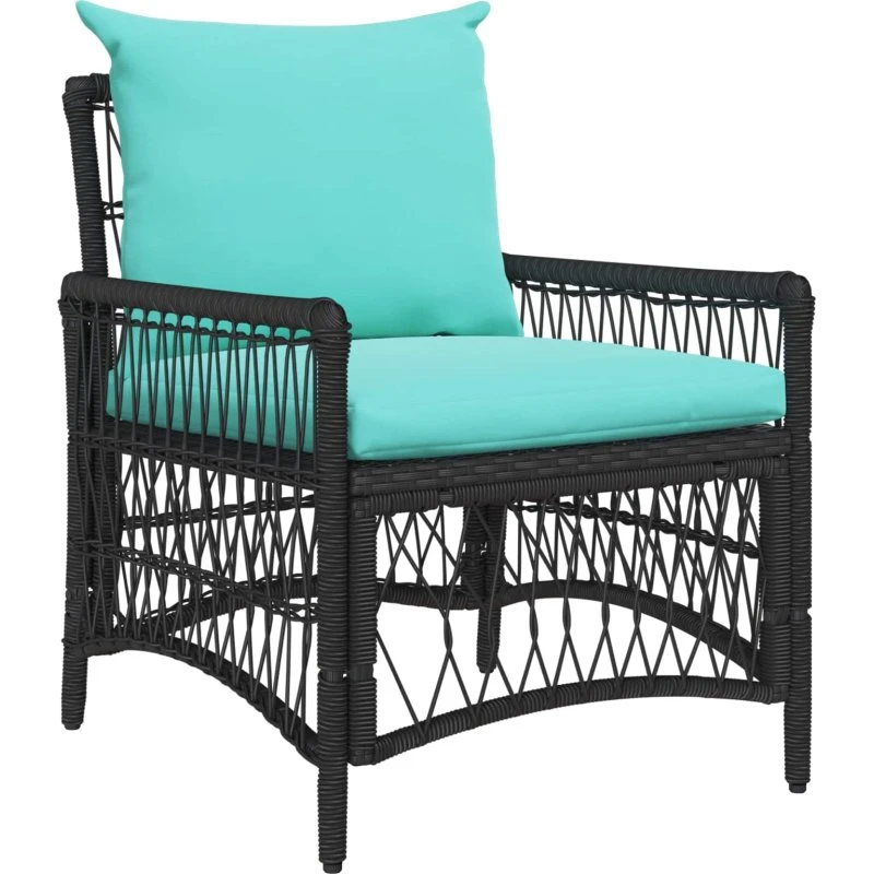 vidaXL Have Stol med Pude, Sort, 73 x 61 x 77 cm, Poly Rattan