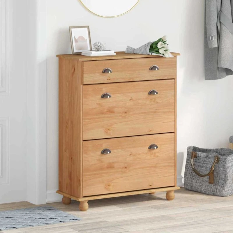 vidaXL Sko Skab ASKIM Brun 85x35x108 cm Massivt Fyrretræ