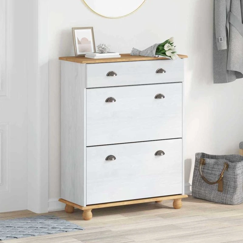 vidaXL Sko Skab ASKIM Hvid 85x35x108 cm Massiv Fyrretræ