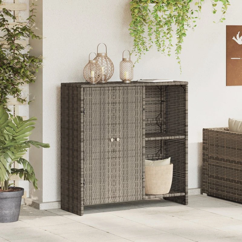 vidaXL Grå Opbevaringsskab 100 x 36 x 102 cm Rattan med Hylde og Dør