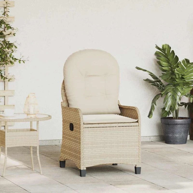 vidaXL Liggestol med Pude Beige 56 x 66 x 95 cm Polyrattan