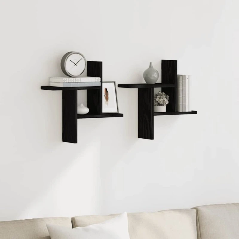 vidaXL Væghylder 2 stk. 38x12x38 cm Konstrueret Træ Sort