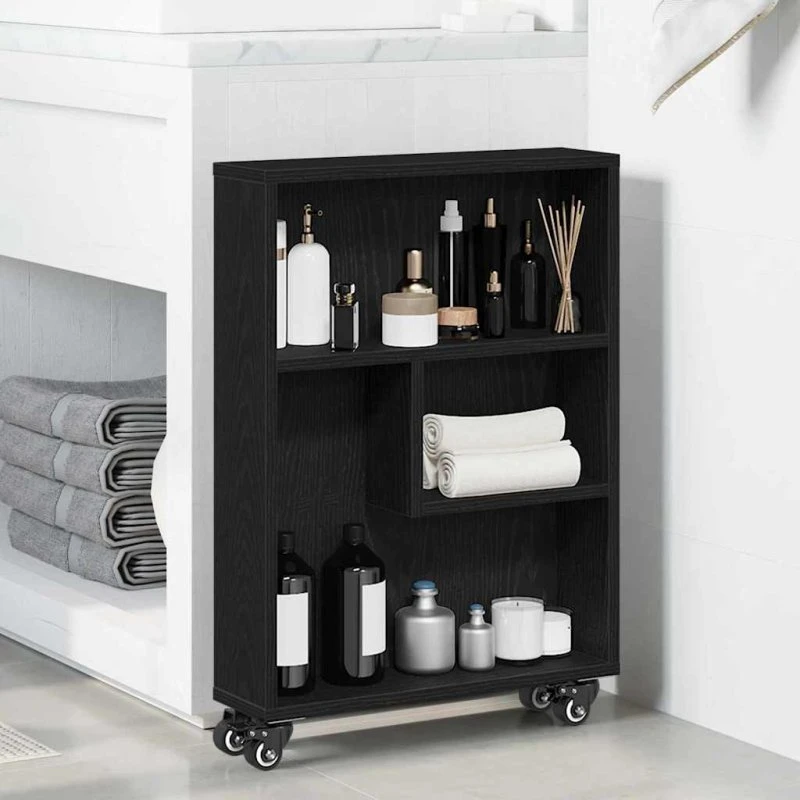 vidaXL Smal Opbevaringsvogn Sort Eg 48x13x68 cm Konstrueret Træ