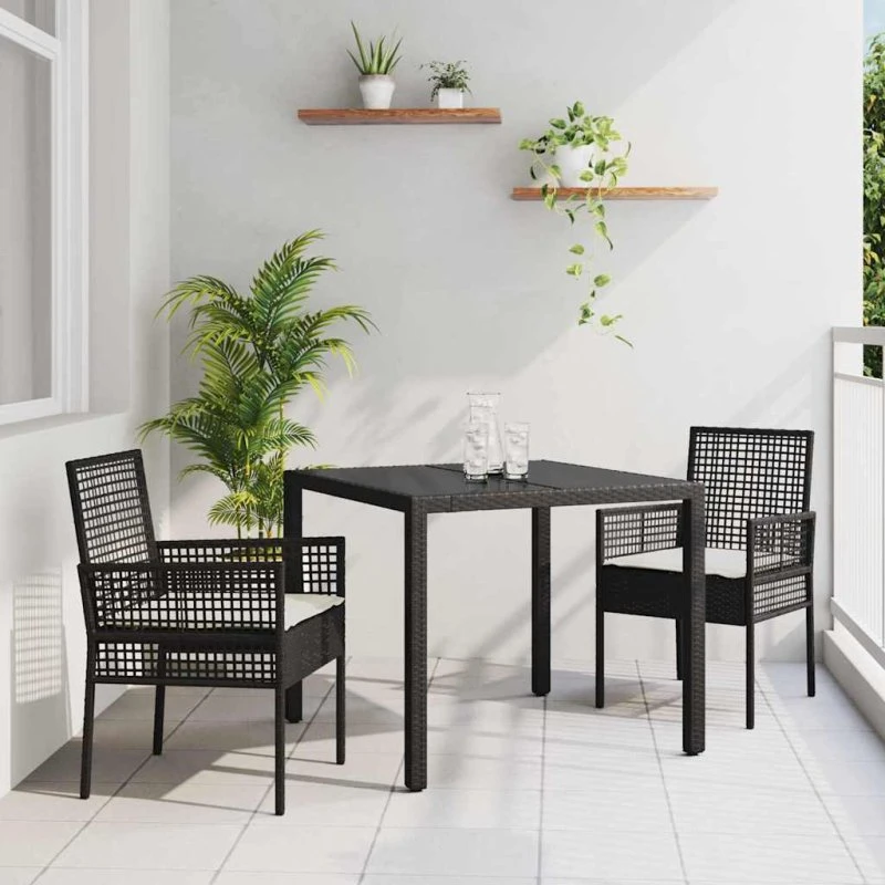 vidaXL Have Spisebordssæt 3 stk Sort Poly Rattan