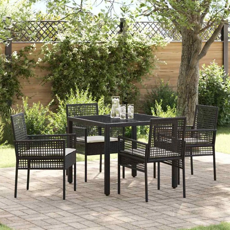 vidaXL Have Spisebordssæt 5 pcs Sort Poly Rattan