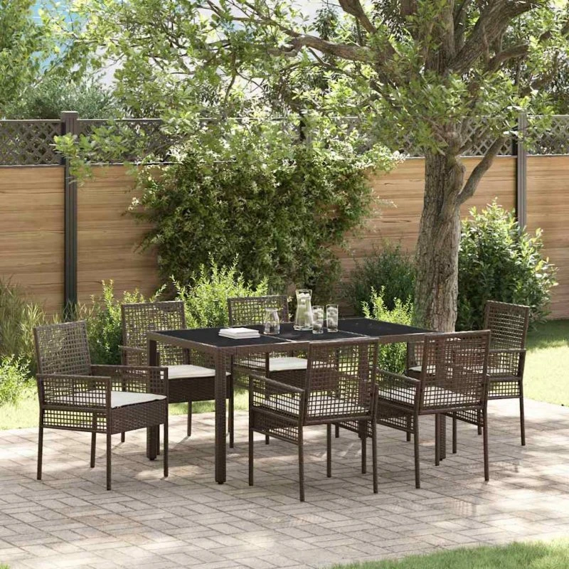 vidaXL Have Spisebordssæt 7 del, brun polyrattan