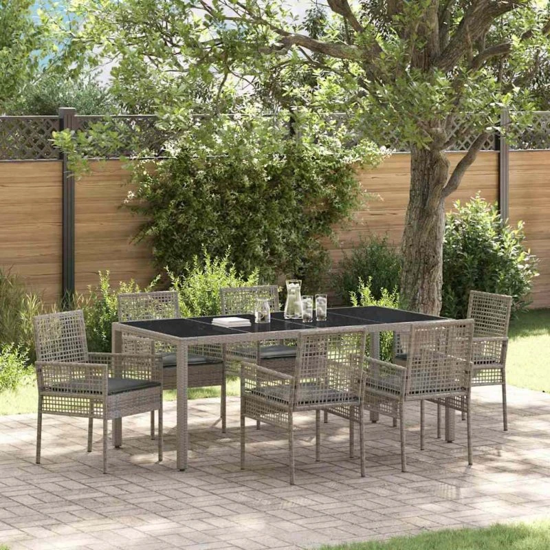 vidaXL Have Spisebordssæt 7 dels Grå Poly Rattan