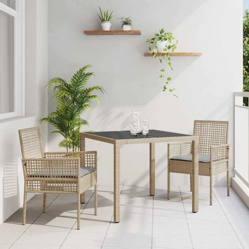 vidaXL Have Spisebordssæt 3 stk Beige Poly Rattan