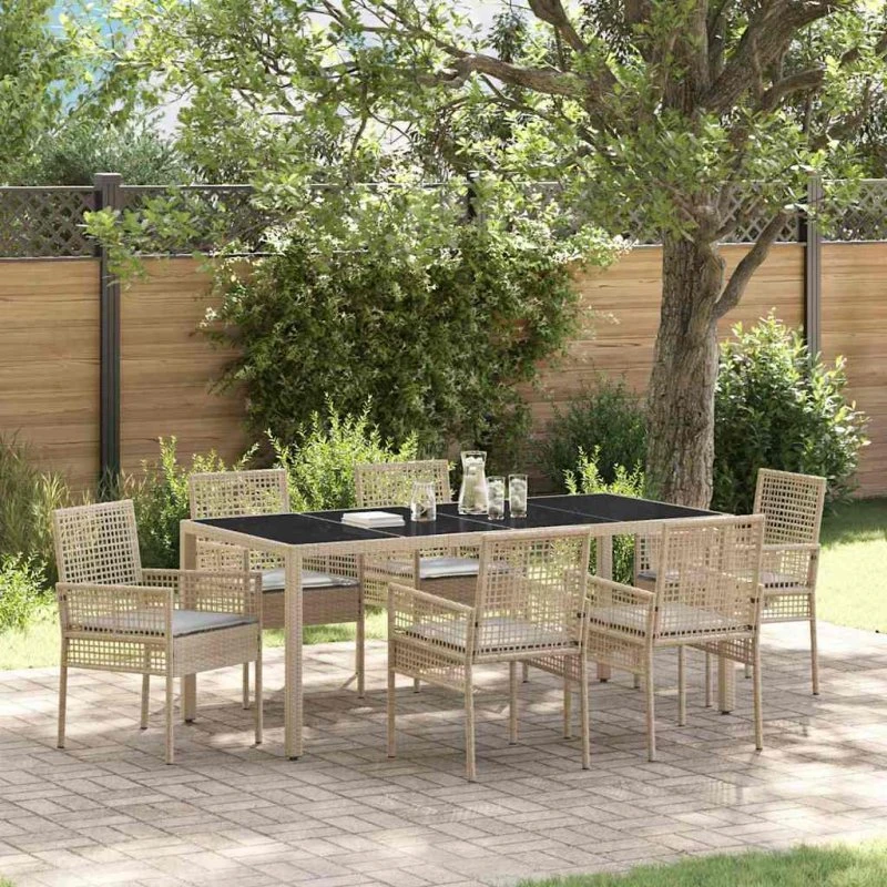 vidaXL Have Spisebordssæt 7 dele Beige Poly rattan