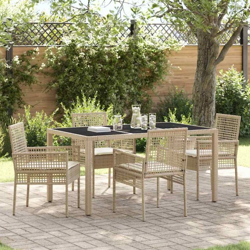 vidaXL Have Spisebordssæt 5 stk Beige Poly Rattan