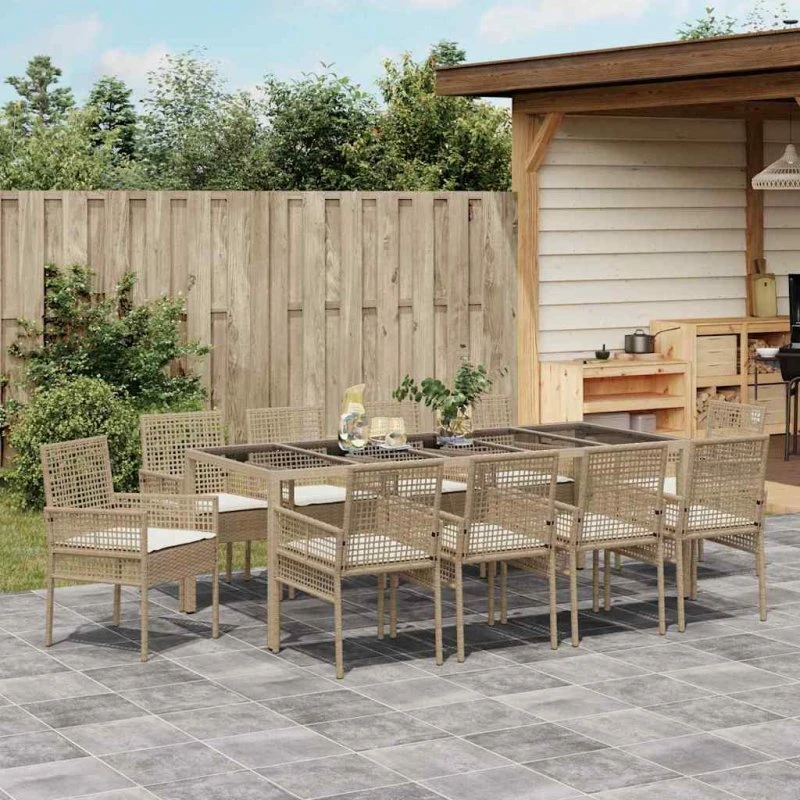 vidaXL Have Spisebordssæt 11 stk Beige Poly Rattan