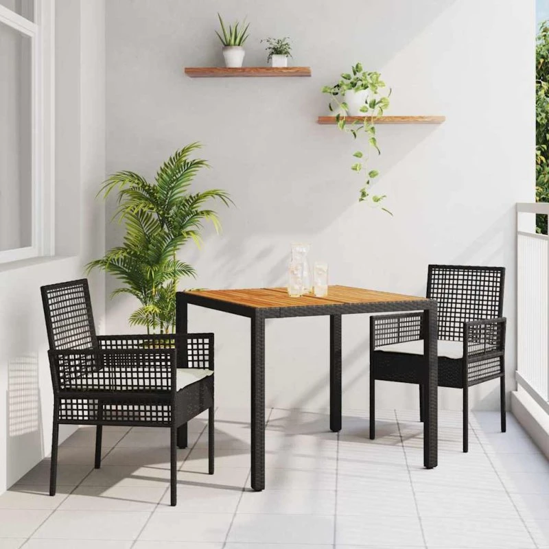 vidaXL Have Spisebordssæt 3 stk Sort Poly rattan