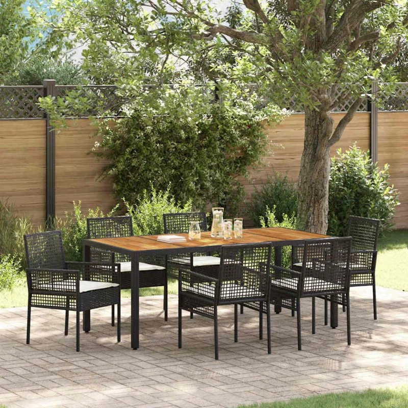 vidaXL Have Spisebordssæt 7 stk Sort Poly rattan 190 x 90 x 75 cm