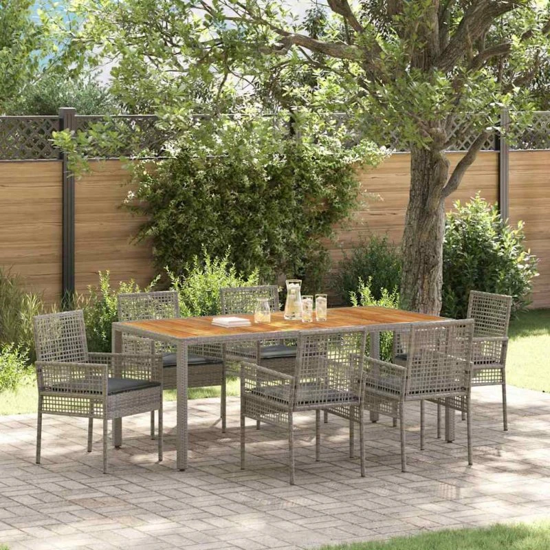 vidaXL Have Spisebordssæt 7 stk Grå Poly rattan 190 x 90 x 75 cm