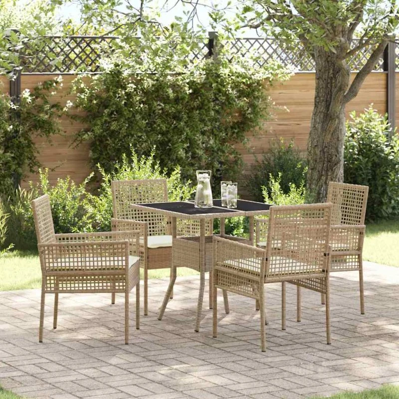 vidaXL Have Spisebordssæt 5 stk Beige Poly rattan