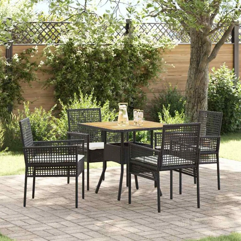 vidaXL Have Spisebordssæt 5 stk Sort Poly rattan