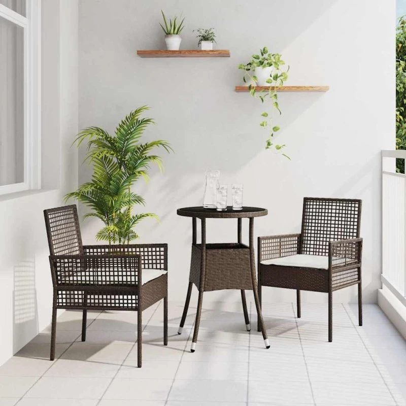 vidaXL Have Spisebordssæt 3 stk Brun Poly rattan