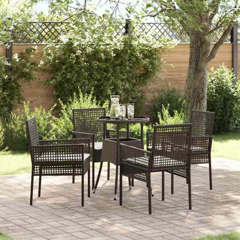 vidaXL Have Spisebordssæt 5 stk Brun Poly rattan