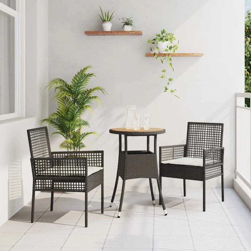 vidaXL Have Spisebordssæt 3 pcs Sort Poly rattan