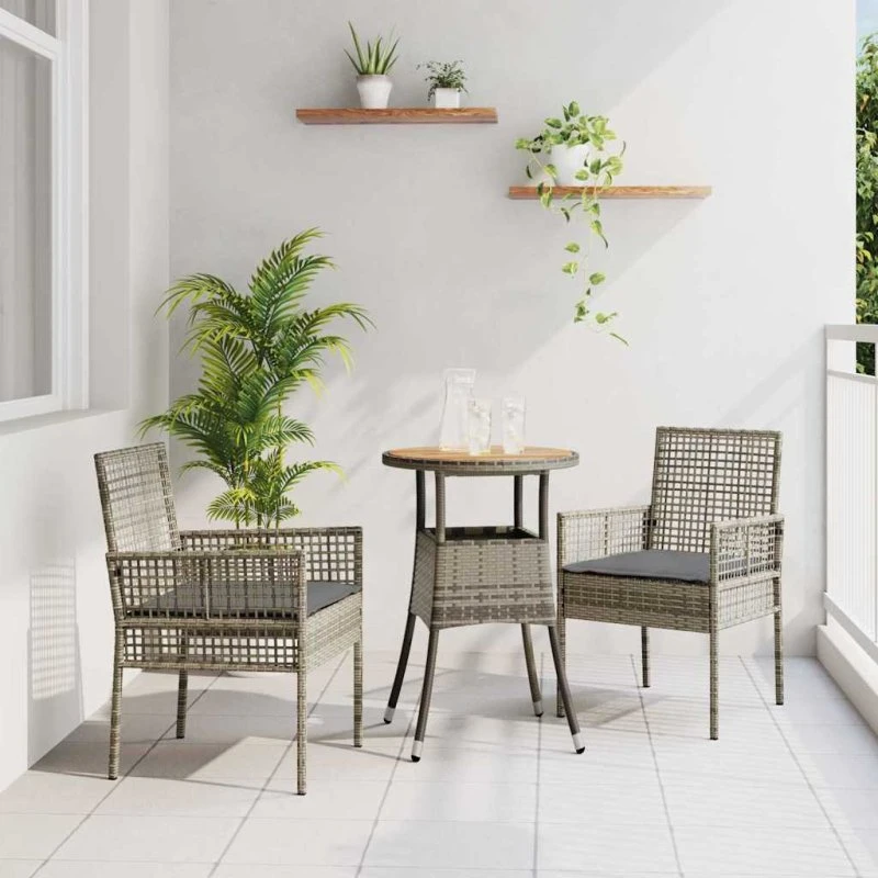 vidaXL Have Spisebordssæt 3 pcs Grå Poly Rattan