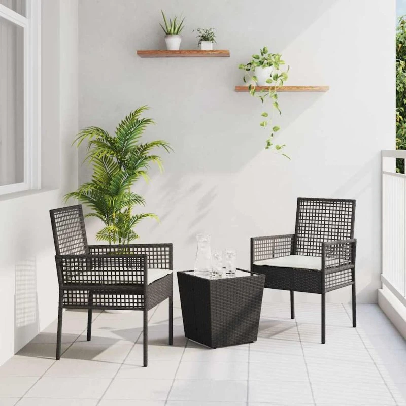 vidaXL Have Bistro Sæt 3 pc Sort Poly Rattan
