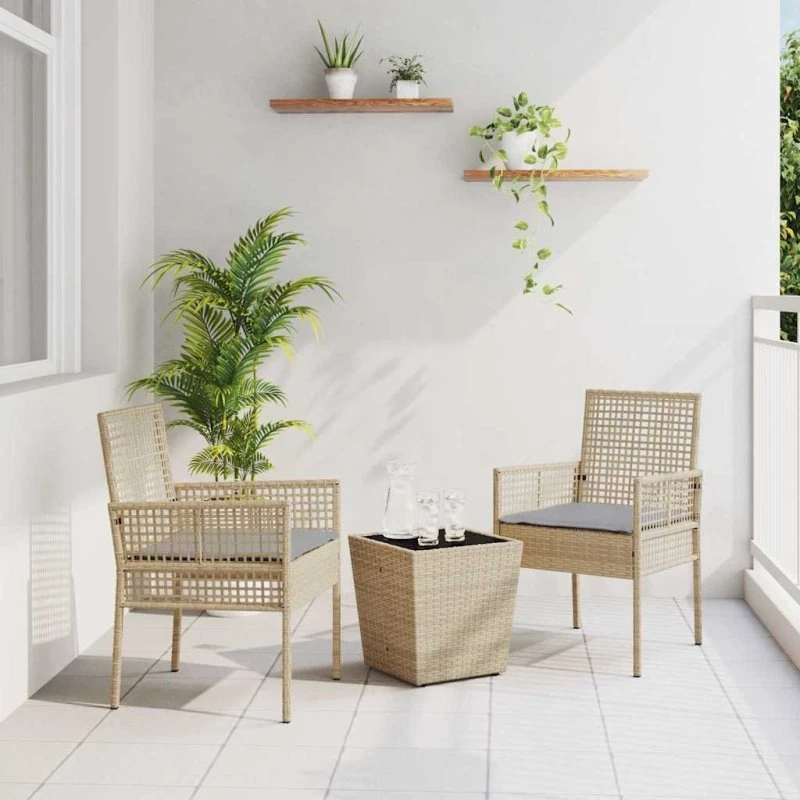 vidaXL Have Bistro Sæt 3 stk Beige Poly Rattan