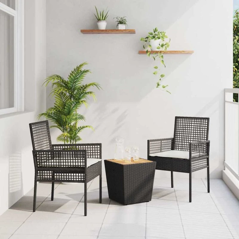 vidaXL Have Bistro Sæt 3 pc Sort Poly Rattan