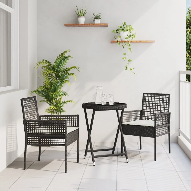 Have Bistro Sæt 3 Dele Sort Poly Rattan
