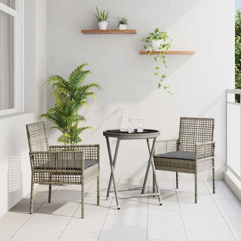 vidaXL Have Bistro Sæt 3 deler Grå Poly Rattan