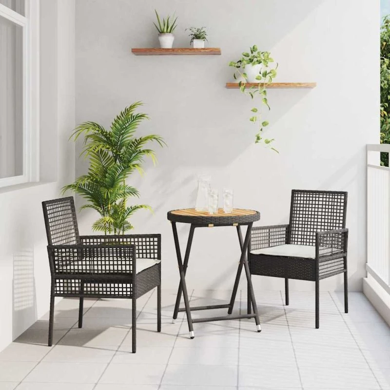 vidaXL Have Bistro Sæt 3 pcs Sort Poly Rattan