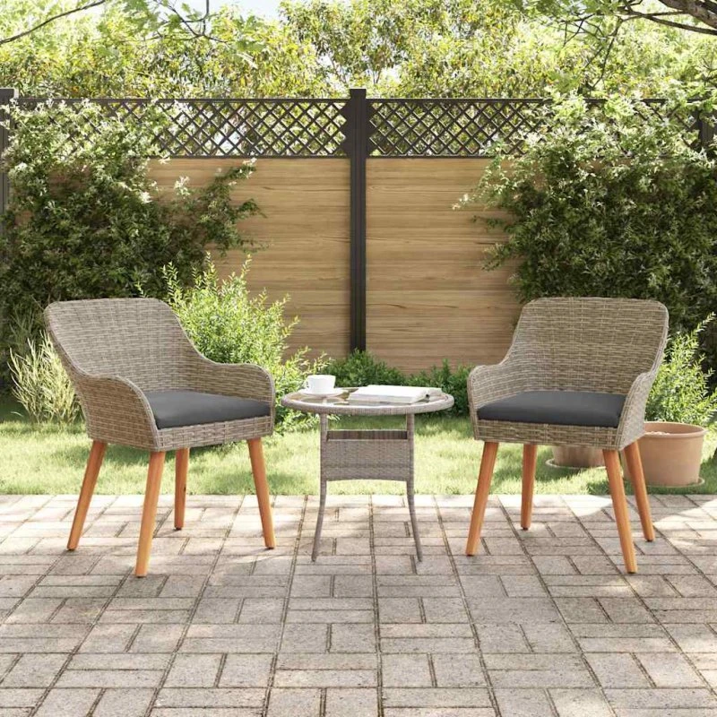 vidaXL Have Stol med Pude 2 stk, Sort, 62,5 x 55 x 82 cm, Poly Rattan