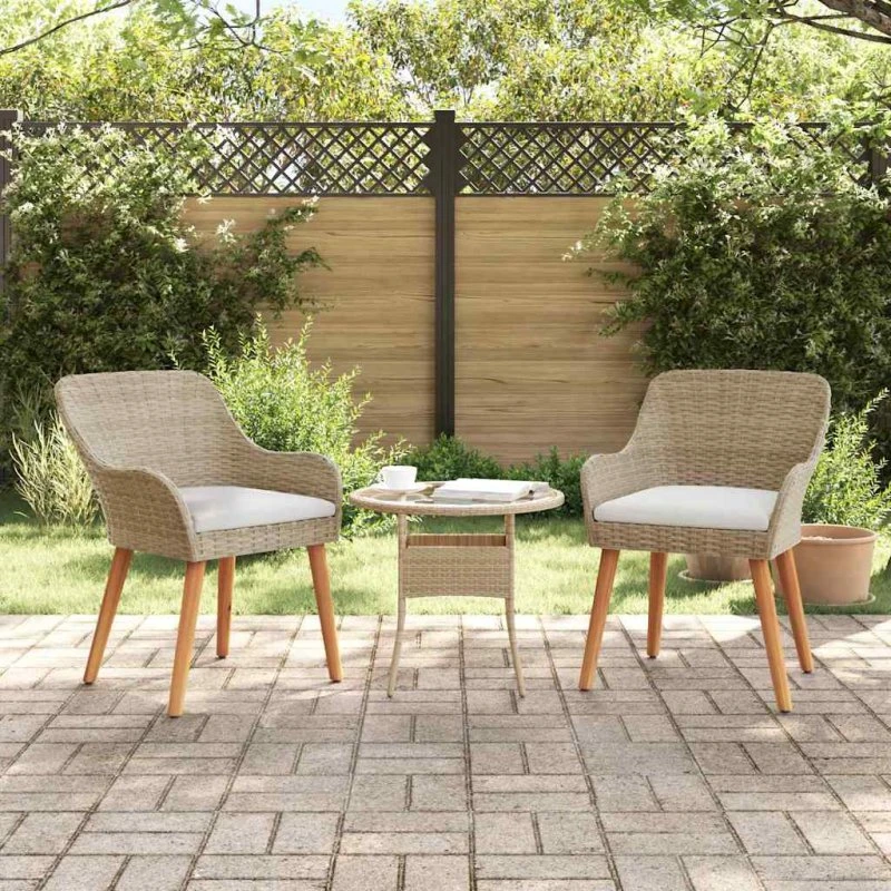 vidaXL Have Stol med pude 2 stk Beige 62,5 x 55 x 82 cm polyrattan