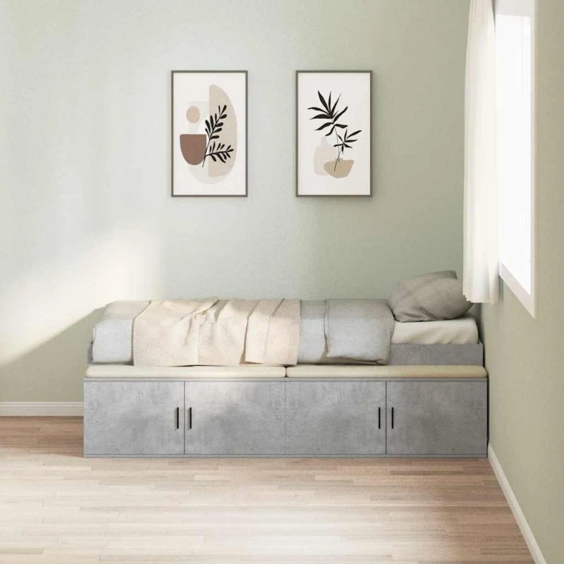 vidaXL Sengestel med Skuffe 80 x 200 cm Betongrå Konstrueret Træ