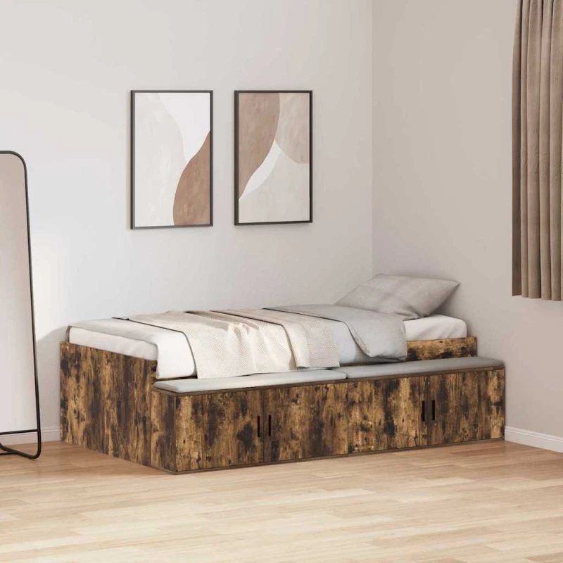 vidaXL Sengestel med Skuffe Røget Eg 75 x 190 cm Konstrueret Træ