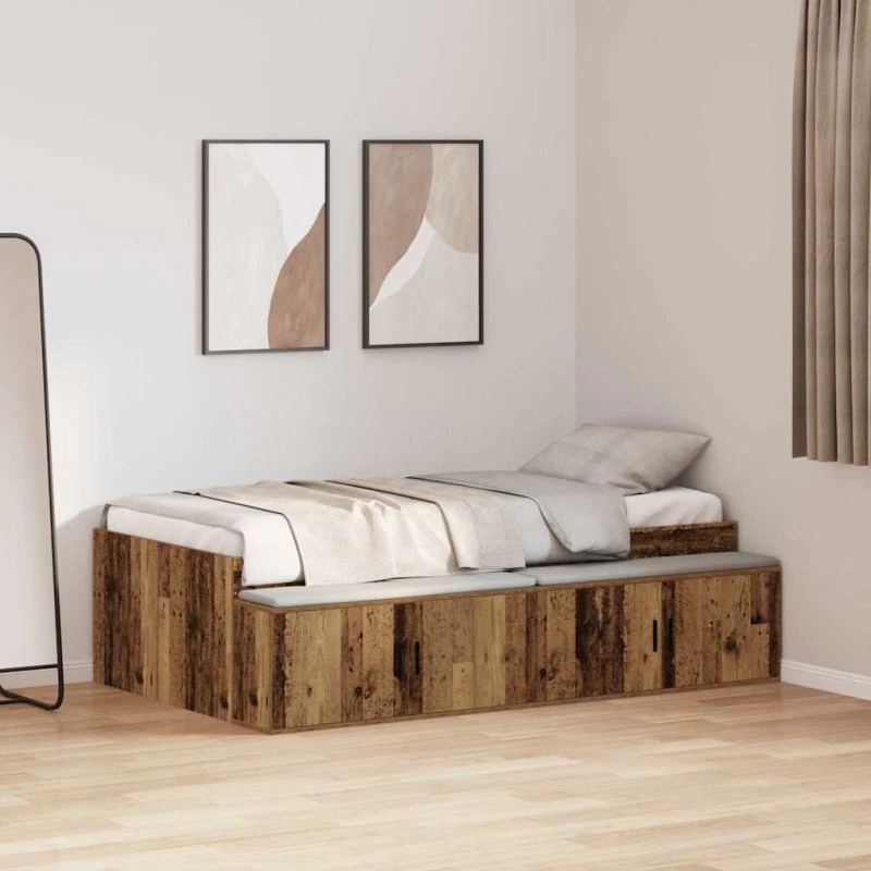 vidaXL Sengestel med skuffe 70 x 190 cm Gammelt træ