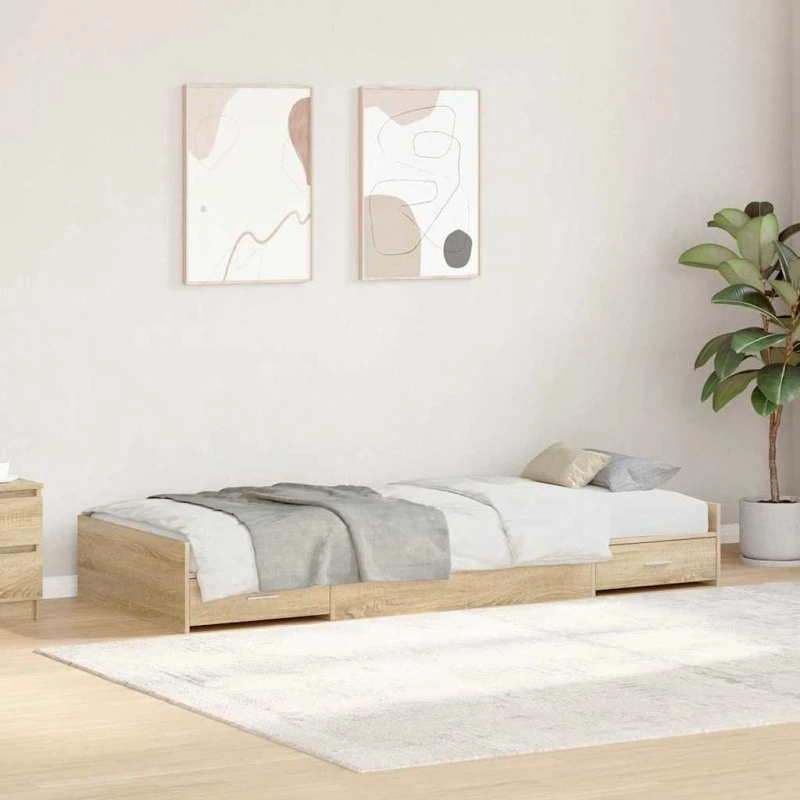 vidaXL Sengestel med Skuffe Sonoma Eg 100 x 200 cm Konstrueret Træ