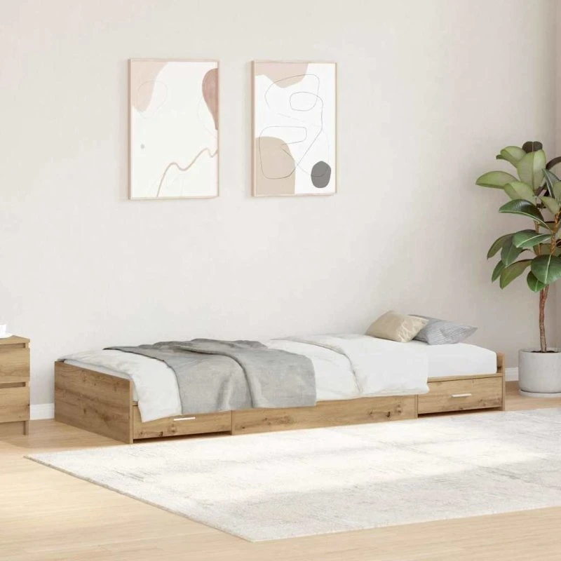 vidaXL Sengestel med Skuffe 90x200 cm Artisan Egetræ