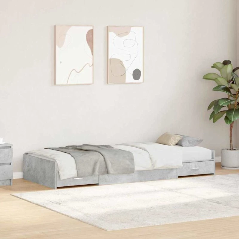 vidaXL Sengestel med opbevaring, Beton Grå 75 x 190 cm, Konstrueret træ