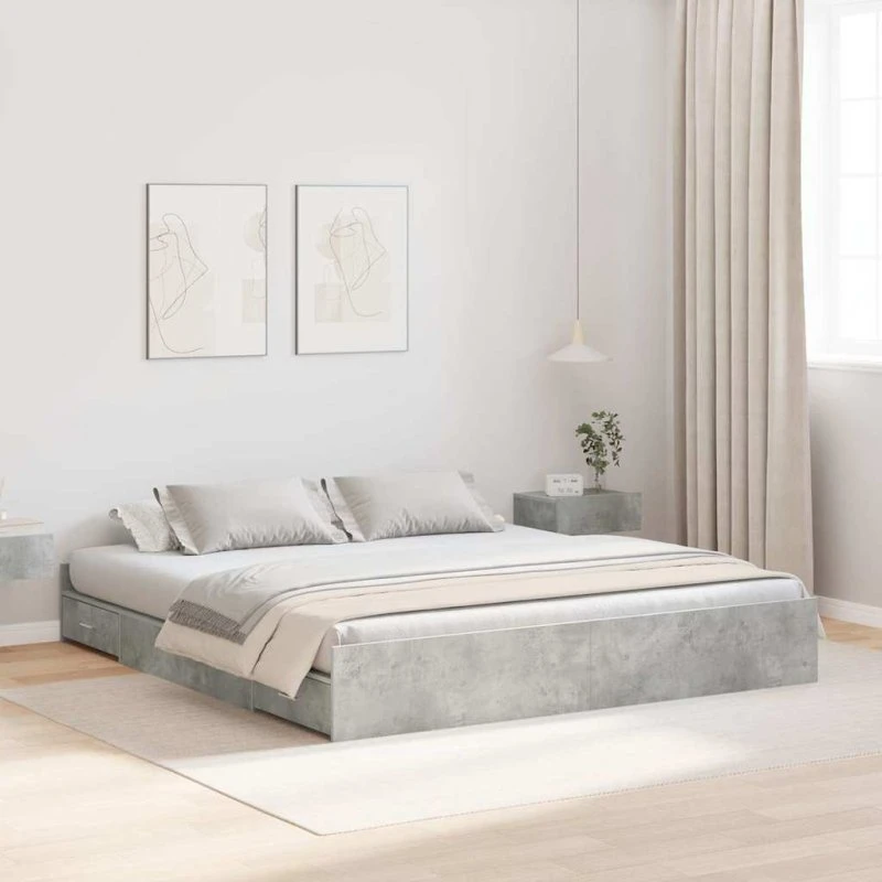 vidaXL Seng med opbevaring 180 x 200 cm Betongrå Konstrueret træ