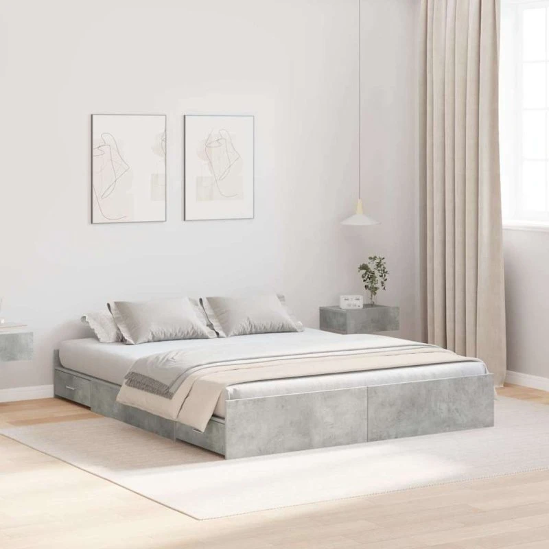 vidaXL Seng med opbevaring, Betongrå, 140 x 200 cm, Konstrueret træ