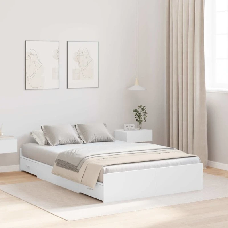 vidaXL Seng med opbevaring, Hvid, 120 x 200 cm, Konstrueret træ