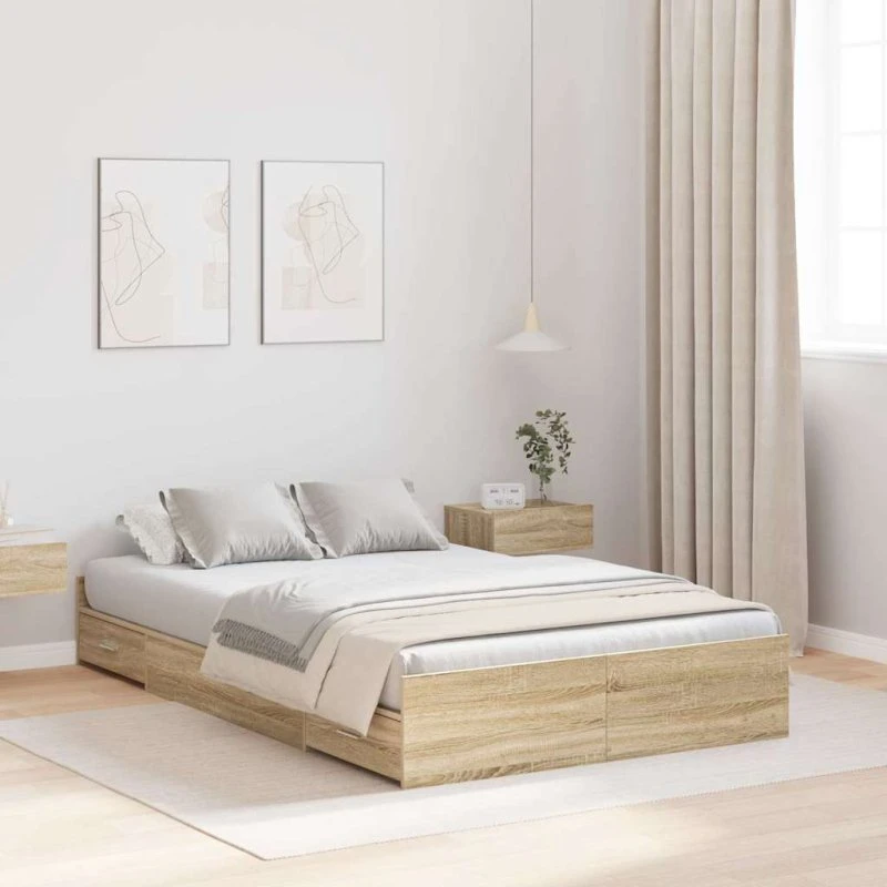 vidaXL Seng med Opbevaring Sonoma-eg 120 x 200 cm Konstrueret Træ