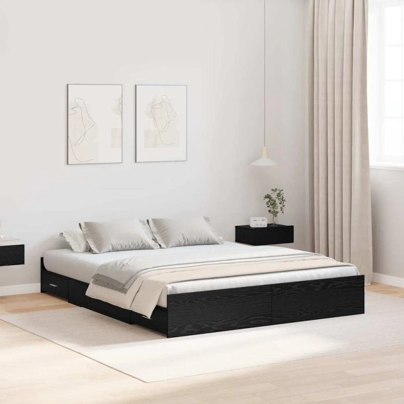 vidaXL Seng med opbevaring Sort eg 140 x 190 cm Konstrueret træ