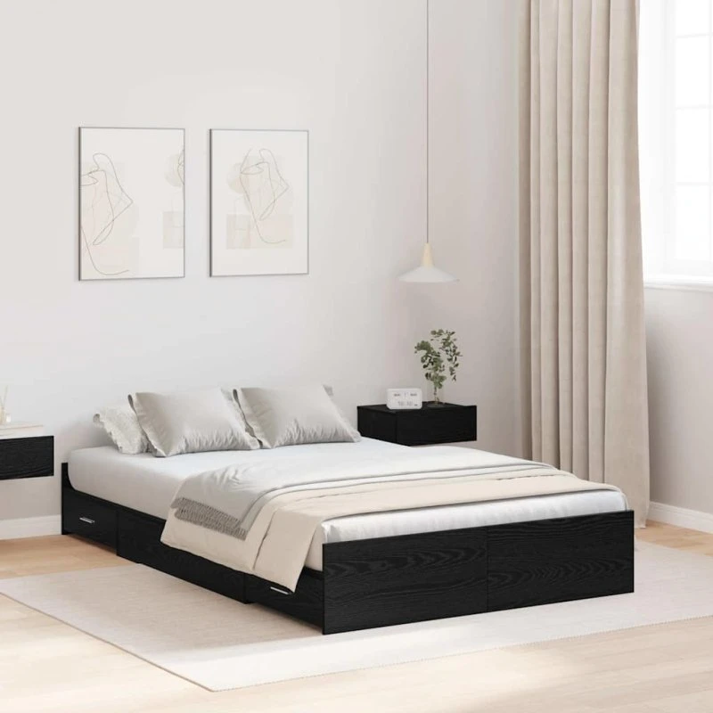 vidaXL Seng med opbevaring, Sort eg 120 x 190 cm, Konstrueret træ